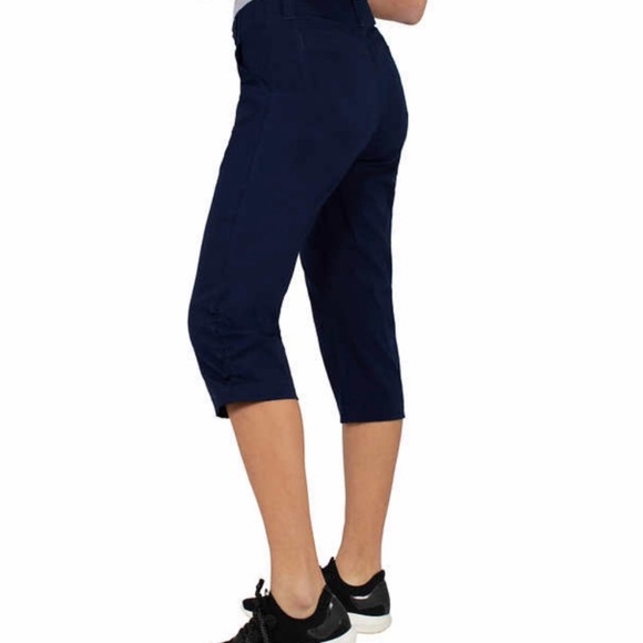 KHOMBU Stretch Ladies Navy Blue Capri Pants Small NWT - Picture 2 of 13